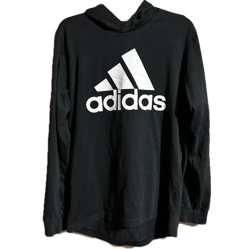 Mens Adidas Black Long Sleeve Hoodie Tee Shirt Size Medium